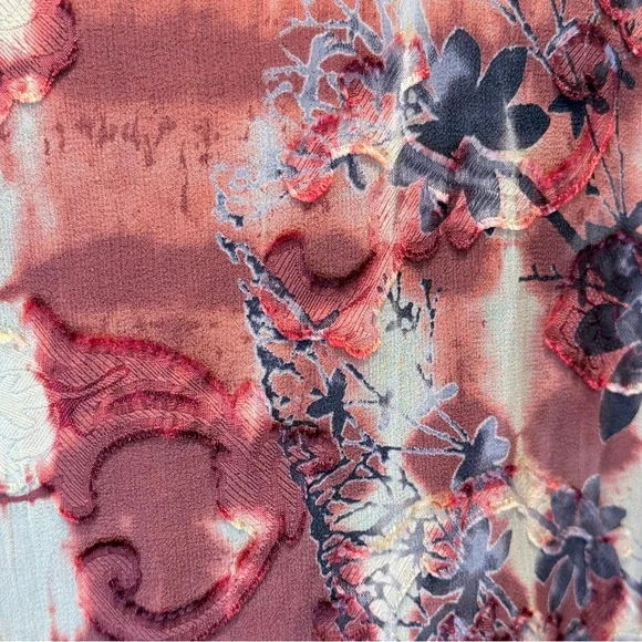 Citron 100% Silk Kimono Duster XL Oversized Tie Dye Floral Sheer USA Made Luxe - Picture 8 of 8